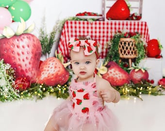 6-12 month strawbery romper, berry first birthday photo prop,  photo prop, cake smash photo prop, birthday romper outfit, first birthday set