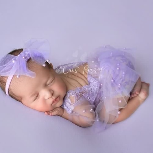 Lavender Baby Girl Newborn Romper Set Newborn Photo Prop Etsy
