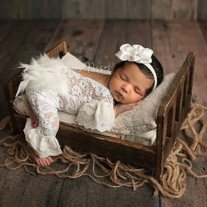 Lace and feather Newborn romper set, Newborn photo prop, newborn romper, newborn Lace romper, newborn girl photo prop, baby photo prop, baby
