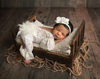 Lace and feather Newborn romper set, Newborn photo prop, newborn romper, newborn Lace romper, newborn girl photo prop, baby photo prop, baby