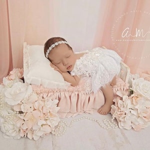 White lace Newborn romper set, Newborn photo prop, newborn romper, newborn girl romper, newborn girl photo outfit, lace romper, neutral baby
