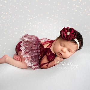 Burgundy pearl Newborn romper set, Newborn photo prop, newborn romper, newborn girl romper, newborn girl photo outfit, pearl romper