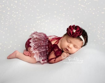 Burgundy pearl Newborn romper set, Newborn photo prop, newborn romper, newborn girl romper, newborn girl photo outfit, pearl romper