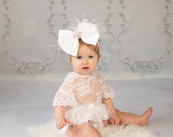 ROMPER ONLY, 6-12 month girl romper,  cake smash outfit, first birthday girl romper, sitter romper, baby romper set, white first birthday