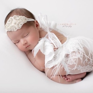 White lace Newborn romper set, Newborn photo prop, newborn romper, newborn girl romper, newborn girl photo outfit, lace romper, neutral baby