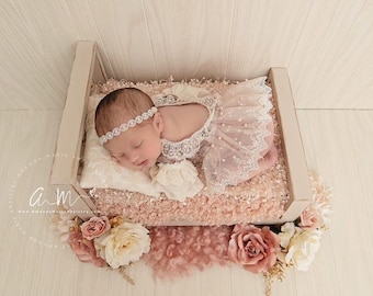 Pearl romper, Newborn romper set, Newborn photo prop, newborn romper, newborn girl romper, newborn girl photo outfit, dusty rose romper set