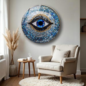 Decoración de pared de vidrio templado Nazar estilo mosaico azul