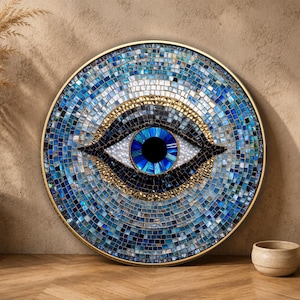 Blauw mozaïekstijl Nazar gehard glas muurkunst bescherming decor