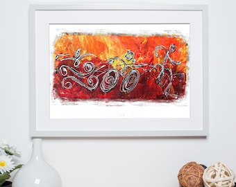 Red Splash Triathlon-Triathlon Art Print Framed-Triathlon wand decor-cadeau voor Ironman-triatleet, zwemmen, fietsen, rennen poster