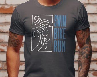 Swim Bike Run T-shirt, hardlopen, triatlon, triatleet cadeau shirt, fietsen, loper, uniseks shirt SBR01 blauw