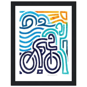 Watercolor Triathlon Abstract Premium Matte Paper Wooden Framed Poster