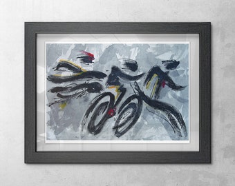 Triathlon on Shadow Sequence - Triathlon Art Print - Triathlon wall decor - Gift for Triathlete- Swim, Bike, Run Poster