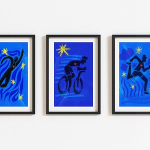 Set of 3 triathlon art prints / Triathlon wall decor - Gift for Triathlete- Swim, Bike, Run Poster
