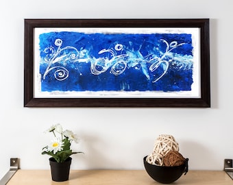 ブルー スプラッシュ トライアスロン シーケンス 12"x28" - トライアスロン アートプリント - トライアスロン 壁装飾 - トライアスリートへのギフト - 水泳、自転車、ランニング ポスター