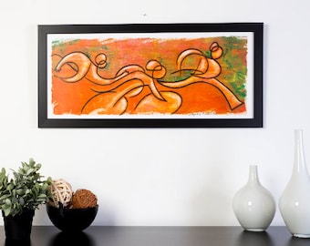 Orange Triathlon Sequence 12"x28"- Triathlon Art Print - Ironman Triathlon wall decor - Gift for Triathlete- Swim, Bike, Run Poster