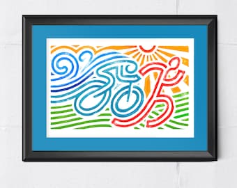 Abstract Aquarelle Triathlon print - Triathlon Art Print - Triathlon wall decor - Gift for Triathlete- Swim, Bike, Run Poster
