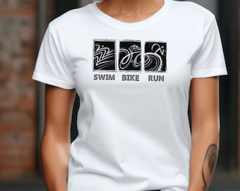 Schwimmen Bike Run Shirt, Lauf Shirt, Triathlet Shirt, Triathlet Geschenk Shirt, Bike Shirt, Läufer Shirt, Unisex Shirt SBR03 schwarz