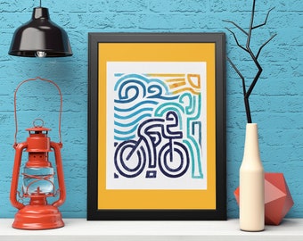 Watercolor Triathlon Abstract print - Triathlon Art Print - Triathlon wall decor - Gift for Triathlete- Swim, Bike, Run Poster