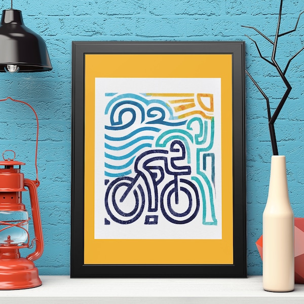 Watercolor Triathlon Abstract print - Triathlon Art Print - Triathlon wall decor - Gift for Triathlete- Swim, Bike, Run Poster