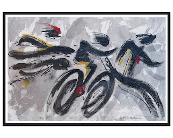 Triathlon w sekwencji cieni – dekoracja ścienna do triathlonu – prezent dla triathlonisty – plakat pływacki, rowerowy, biegowy, papier matowy premium, oprawiony w drewnianą ramę