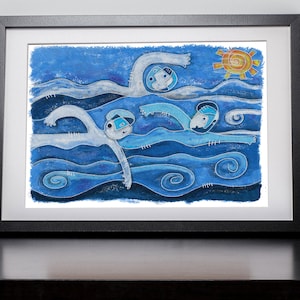 Swimming Race - Swimmer Art Print - Ironman Triathlon wall decor - Gift for Swimmer- Swim, Bike, Run Poster