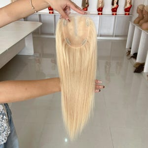 0.11mm Ultra Thin Lace Human Hair Topper Blonde, Invisible Hair Patch Clip In