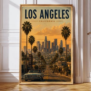 Vintage Los Angeles California Sunset Print, Retro City Skyline Wall Art (Digital Download)