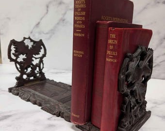 Vintage Hand Carved Wood Adjustable Book Rack Library Decor