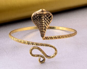 Brass Snake Upper Arm Cuff Bracelet – Adjustable Spiral Wrap Armlet