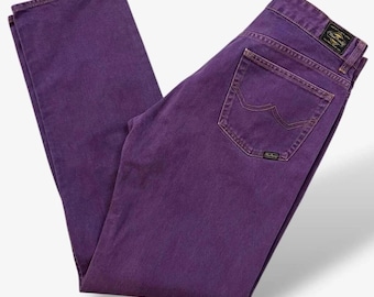 Vintage 90s Benetton Purple Straight Leg Jeans | Blue Family Embroidered Patches W31 L32