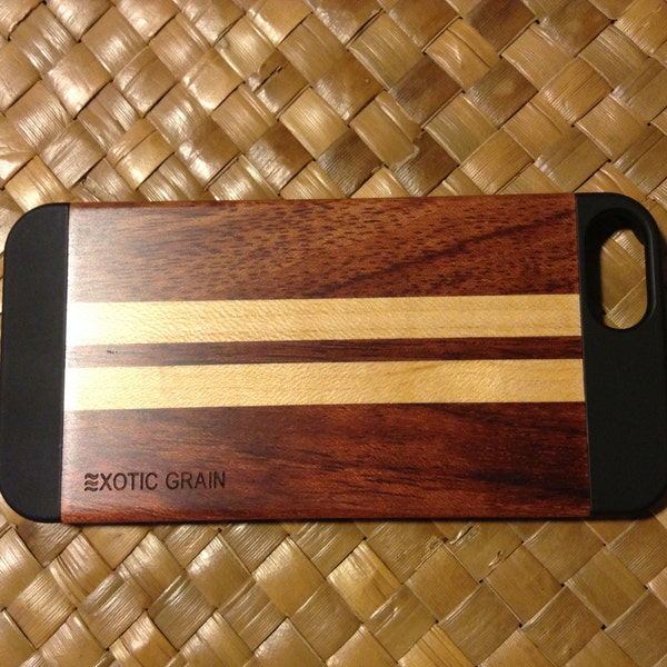 IPHONE 5 OR  5S  case , real wood hand polished exotic  rosewood and maple ,  back ,sharp looking black edge