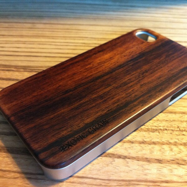 IPHONE 5/5s  CASE hand  polished exotic rosewood  back ,real wood ,sharp  metal looking  silver edge edge