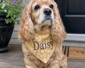 Bandana personalizzata per cani con nome, bandana per animali domestici con scritta a mano e disegno di pino di montagna, bandana personalizzata per gatti