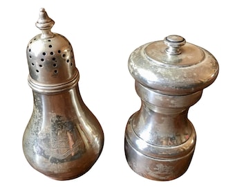 Antique Peugeot Sterling Silver Pepper Mill & Salt Shaker Set