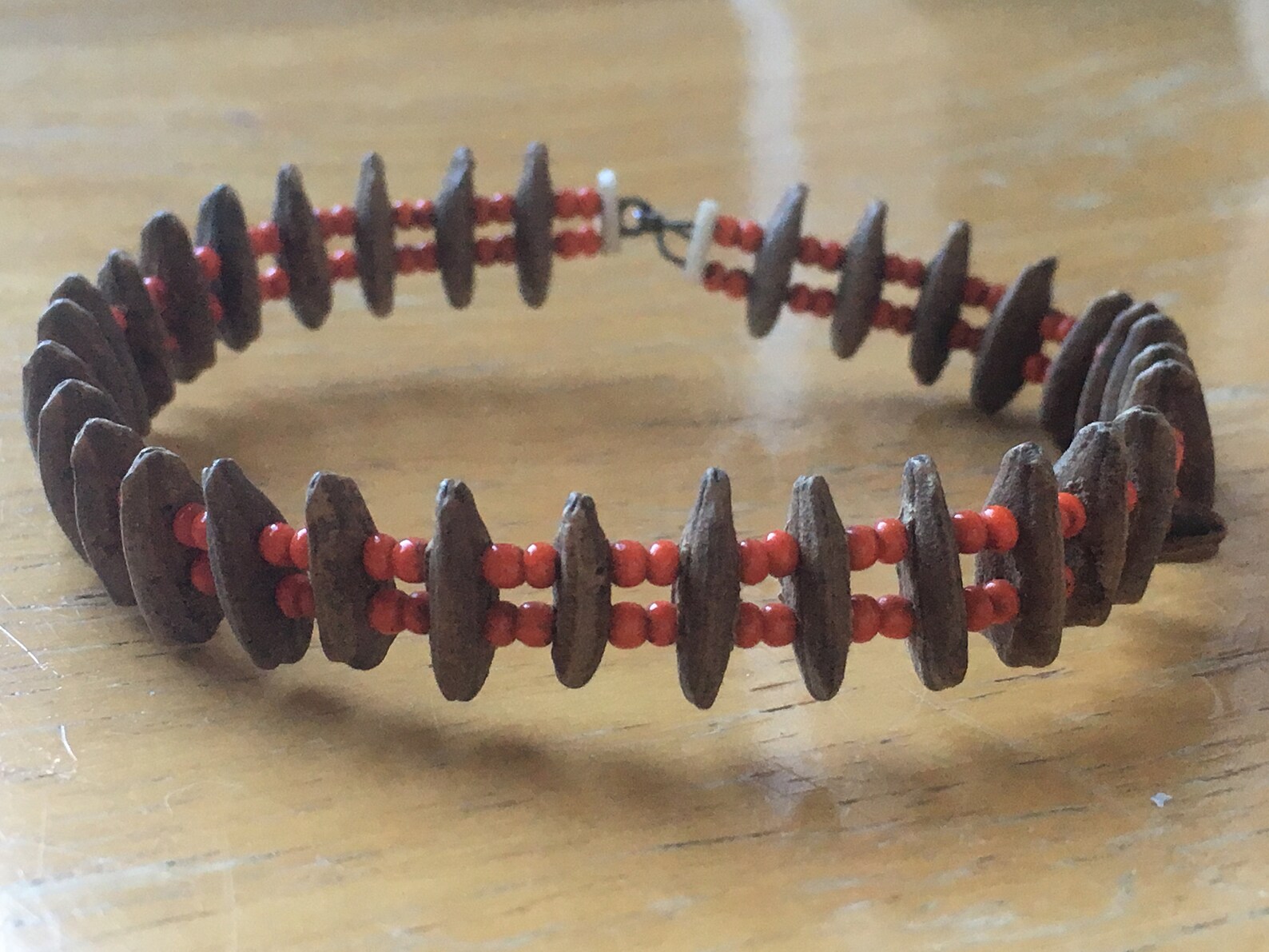 Maasai Kenyan Bracelet With Orange Beads Brown Seeds and Bone Etsy