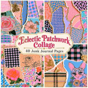 Patchwork Junk Journal Pages, 40 Eclectic Floral Collage Papers, Vintage Scrapbook Printable