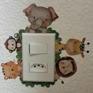 Autocollant interrupteur safari | Sticker mural jungle pour chambre d'enfant | Cache-interrupteur animal | Décoration chambre enfant | Téléchargement numérique à imprimer