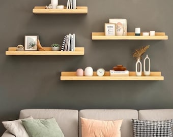 Juego de estantes flotantes de madera para pared, estante de exhibición montado en la pared para la decoración de la sala de estar, dormitorio, baño y cocina.