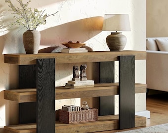 Farmhouse Console Table with Storage 63 Inch Entryway Table Behind Couch Sofa Table Rustic Home Decor Customizable