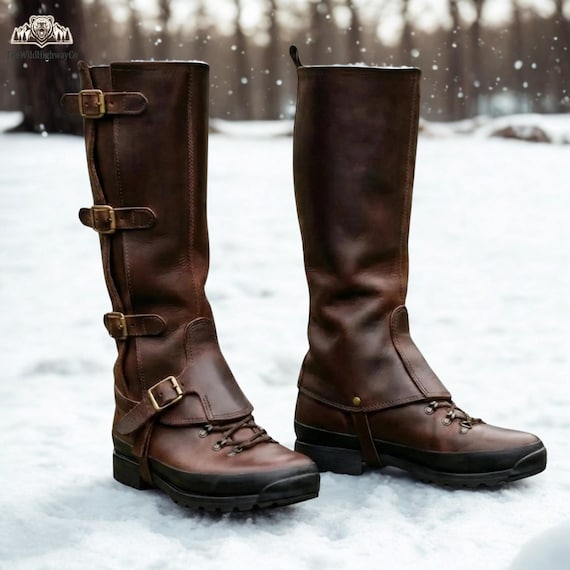 Hand-Stitched Full Grain Leather Spats | Antique Brown Steampunk Boot Covers, Cosplay Gaiters