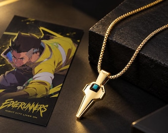 Collar inspirado en el personaje de David Martinez, colgante Cyberpunk Edgerunners, joyería para fans del anime, accesorio de cosplay en tono dorado, regalo para gamers.