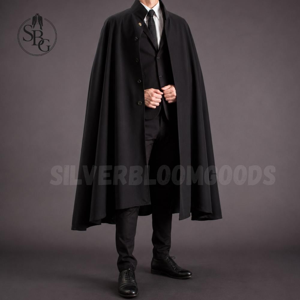 Men's Black Inverness Cape Cloak Victorian Gothic Cape Dracula Cape Sherlock Holmes Style Cloak Wool or Cotton Cape Custom Made