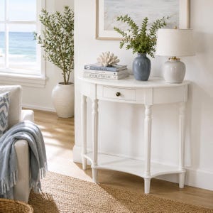 Solid Wood Half Moon Console Table with Drawer – Vintage Entryway Table