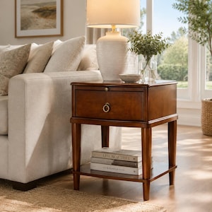 Solid Wood End Table With Drawer Pull Out Tray Square Nightstand Side Table