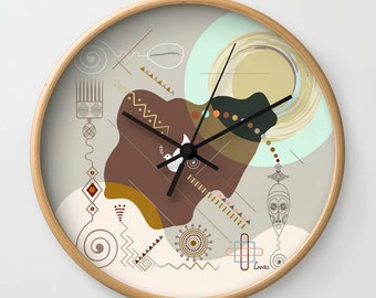 Nigerian Décor Wall Clock, Lagos Abuja Afrofuturism Timepiece Design