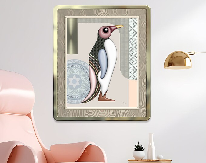 Penguin Art Print Seabird Wall Decor, Aquatic Animal Cubist Design