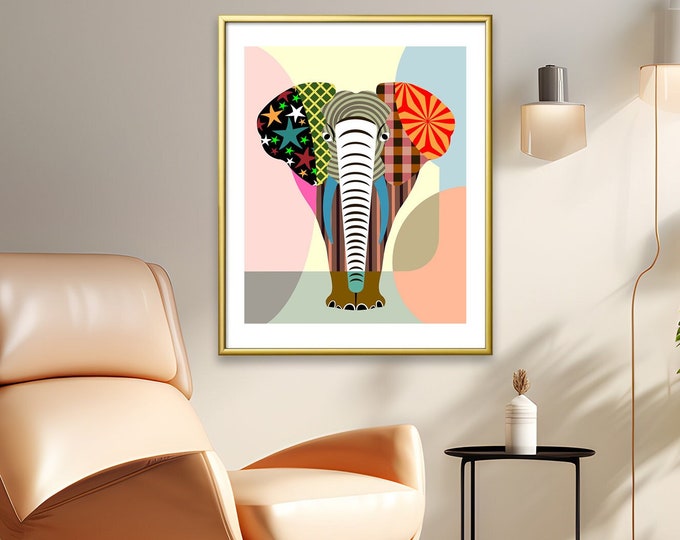 Elephant Artwork, Jungle Wild Animal Poster, Decor Pattern Painting
