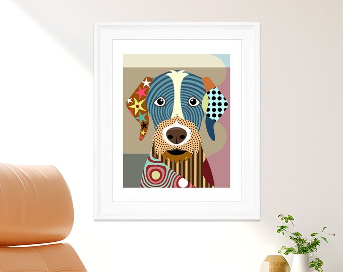 German Wirehaired Pointer Art Pet Gift, Cut Dog Print Animal Decor Painting