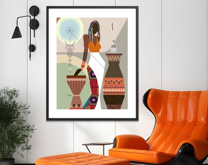 Black Woman Wall Art Canvas, African Girl Wall Décor Afrocentric Lady Ethnic Painting