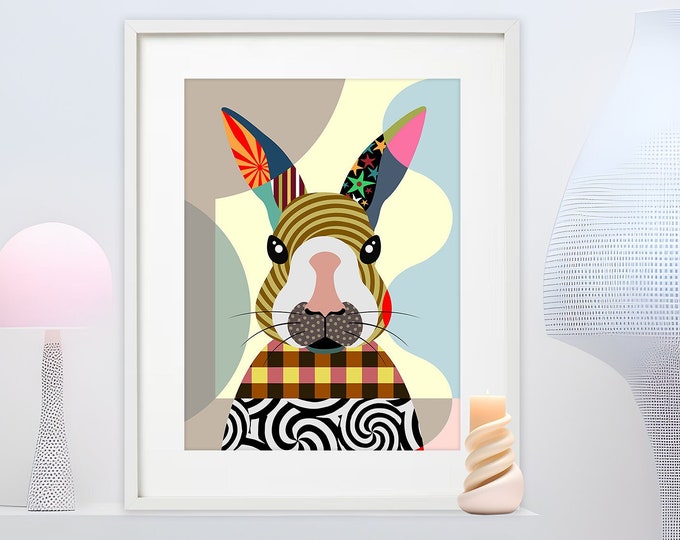 Bunny Art Print, Rabbit Poster Cute Animal Print